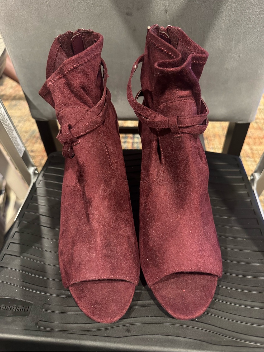 Women’s Burgundy Suede Open-Toe Ankle Boots